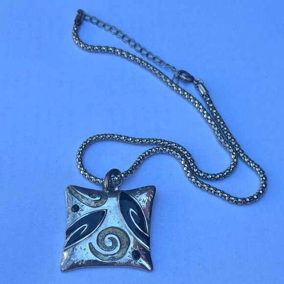 Vintage Silver Tone and Black Statement Pendant Necklace - Picture 3 of 6